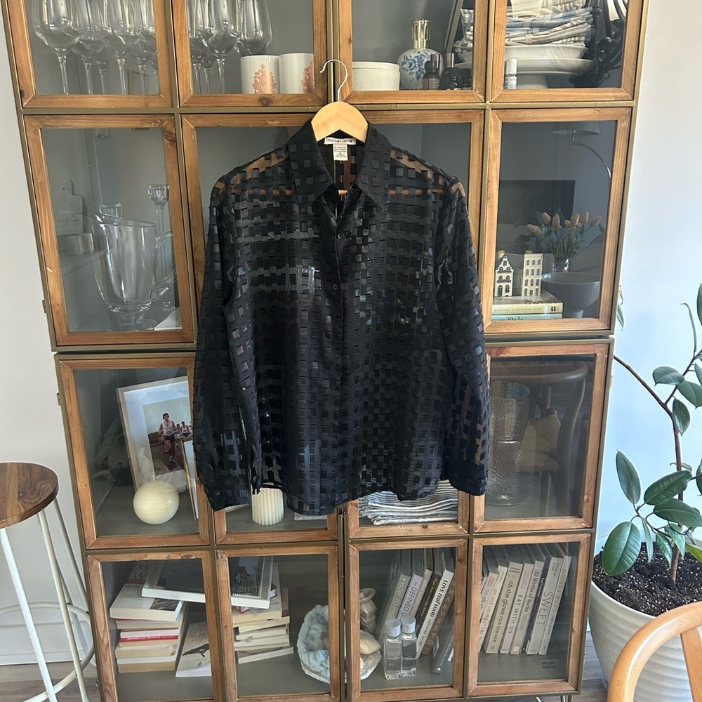 Vintage Black Sheer Checkered Long Sleeve Shirt